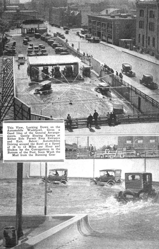 El primer autolavado de coches de la historia, una plaza llena de agua en Chicago en 1924