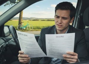Persona revisando documentos de su seguro de coche