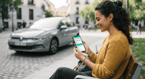 Persona comparando coberturas de seguros de coche desde el móvil