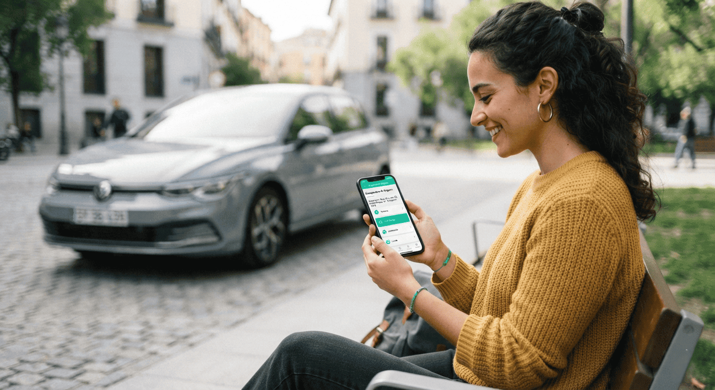 Persona comparando coberturas de seguros de coche desde el móvil